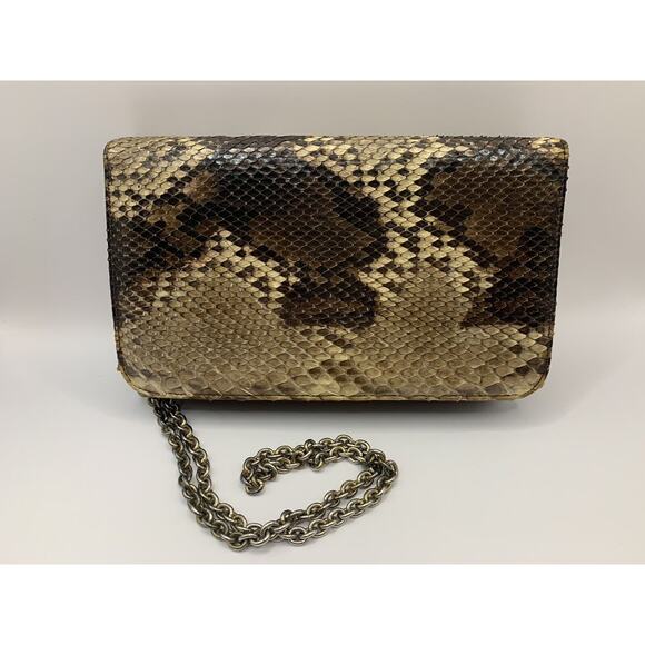 Vintage Reptile Snake Purse Brown Crossbody Chain Animal Glam Retro Exotic - Picture 1 of 9